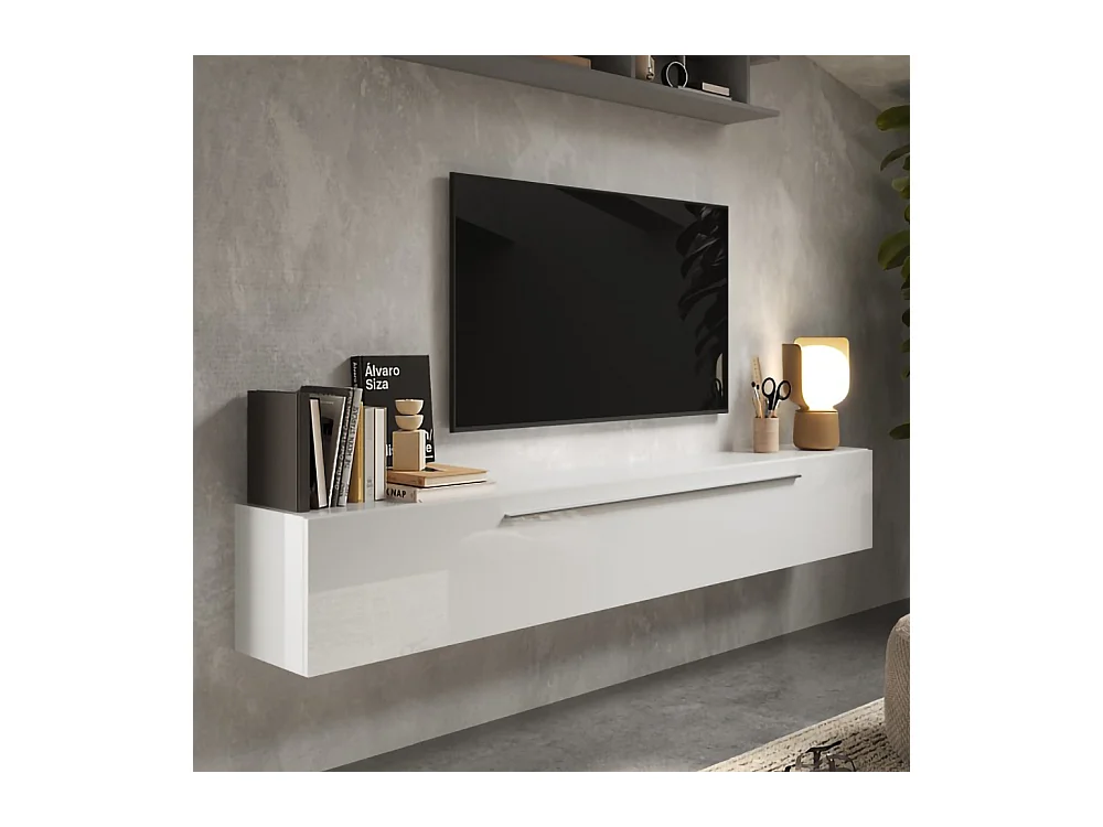 Mobile porta tv sospeso 210x180 cm grigio e bianco lucido PTL27