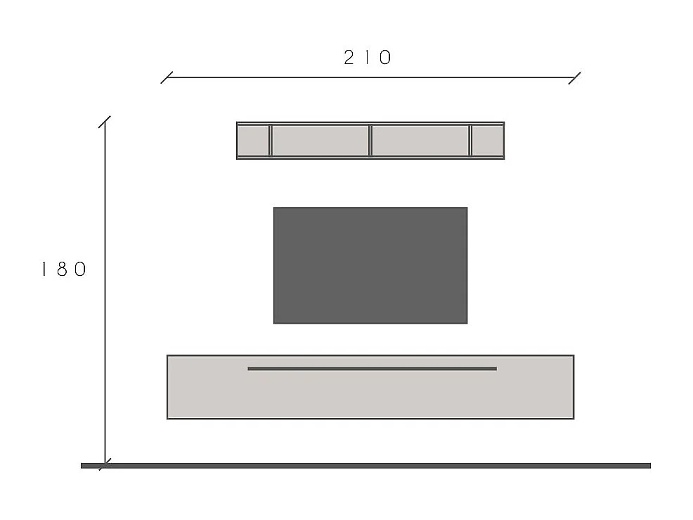 Mobile porta tv sospeso 210x180 cm grigio e bianco lucido PTL27