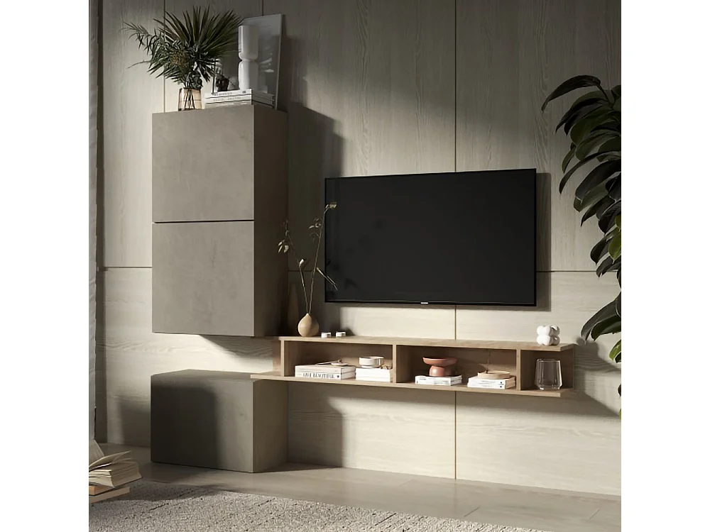 Porta tv minimal 180x160 cm argilla e rovere PTL30