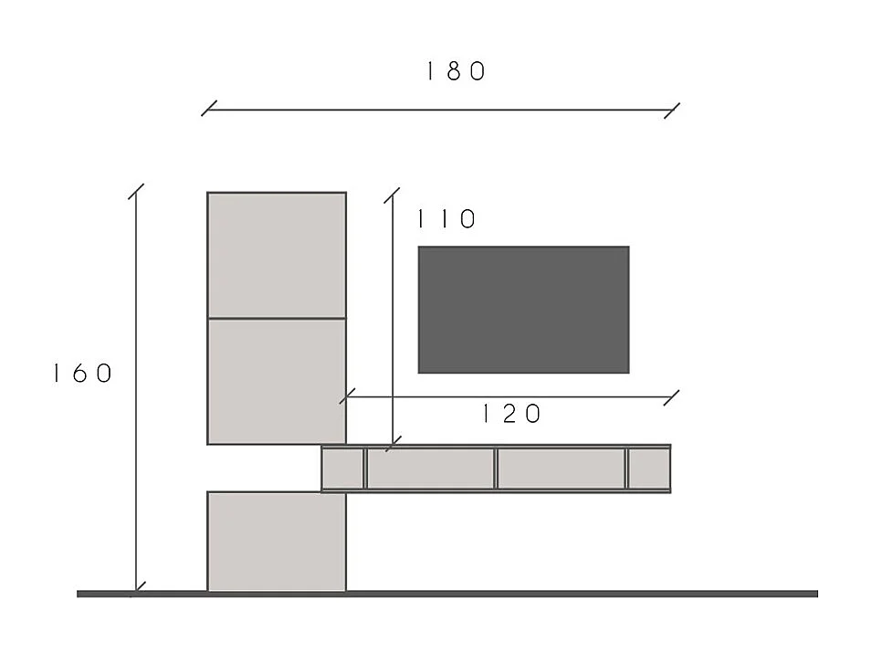 Porta tv minimal 180x160 cm argilla e rovere PTL30