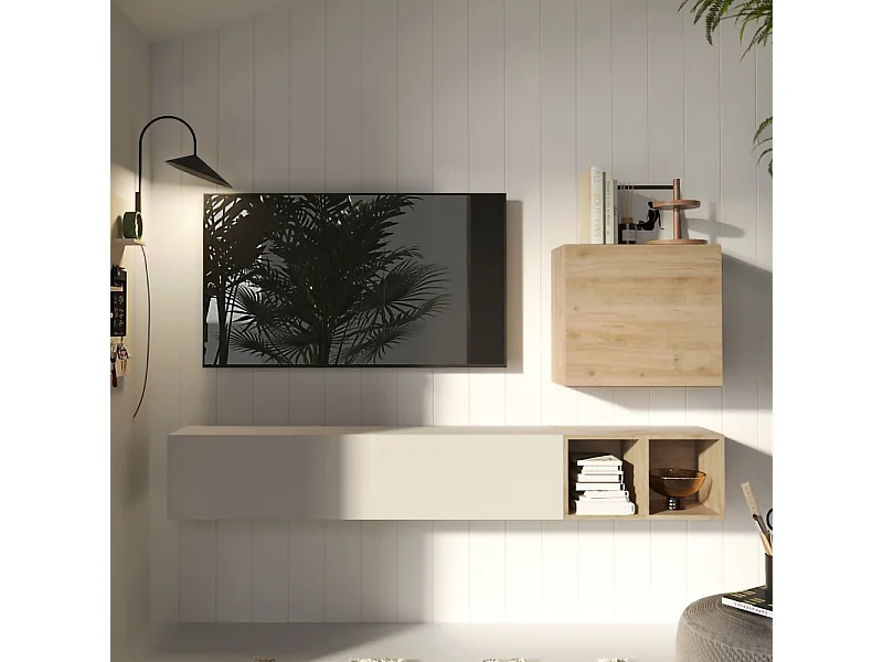 Mobile tv sospeso 194x160 cm rovere e beige PTL34