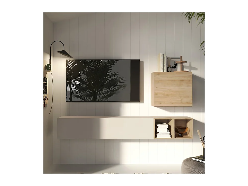 Mobile tv sospeso 194x160 cm rovere e beige PTL34