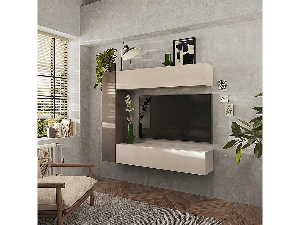 Mobile porta tv sospeso 167x138 cm bronzo e beige PTL41