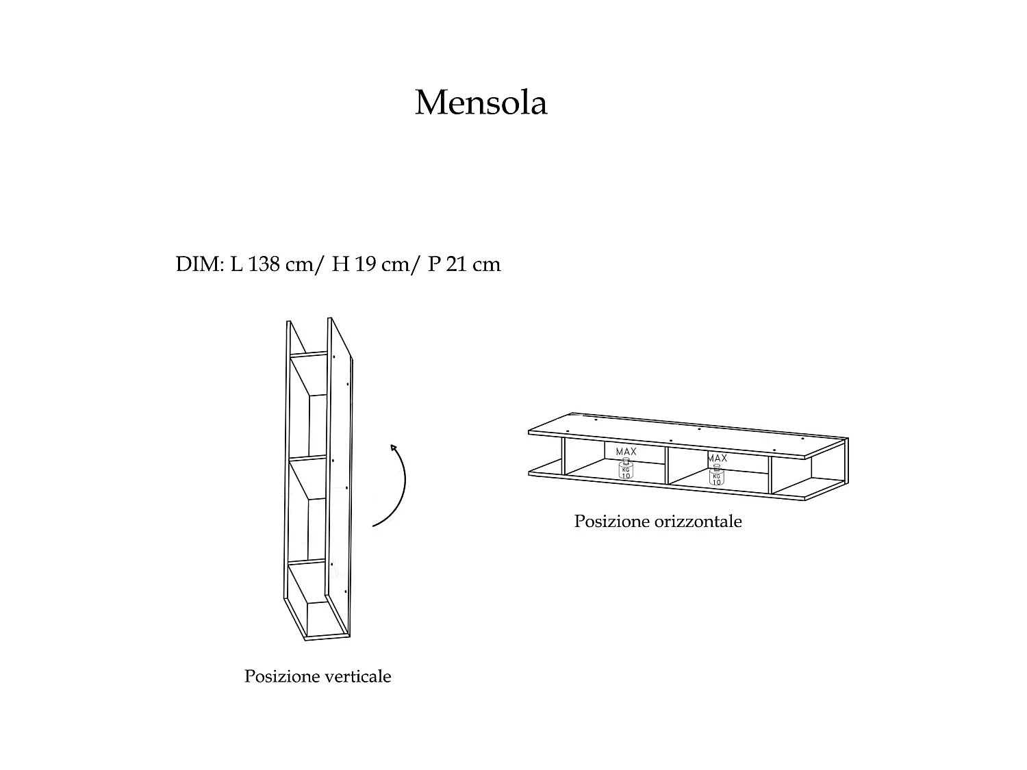 Mensola porta tv 138x19 cm rovere PTL29