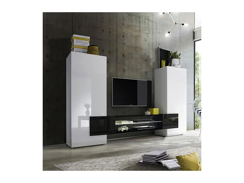 Mobile porta TV grande moderno con frontali e ampio vano a giorno 258x143 PTL17 bianco e nero