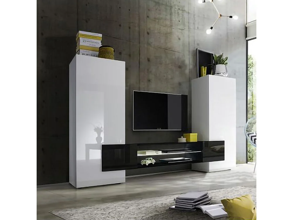 Mobile porta TV grande moderno con frontali e ampio vano a giorno 258x143 PTL17 bianco e nero