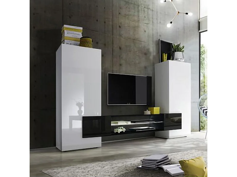 Mobile porta TV grande moderno con frontali e ampio vano a giorno 258x143 PTL17 bianco e nero