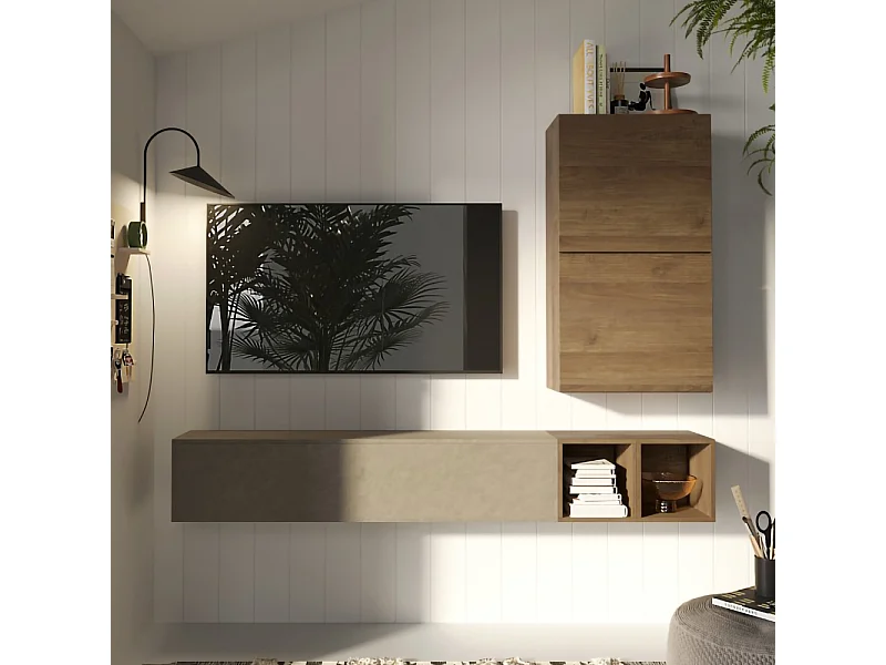 Mobile porta tv sospeso 194x160 cm argilla e noce PTL26