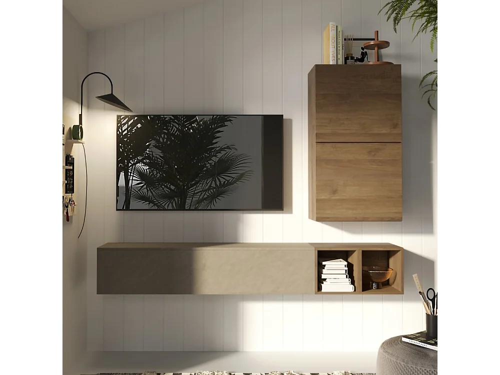 Mobile porta tv sospeso 194x160 cm argilla e noce PTL26