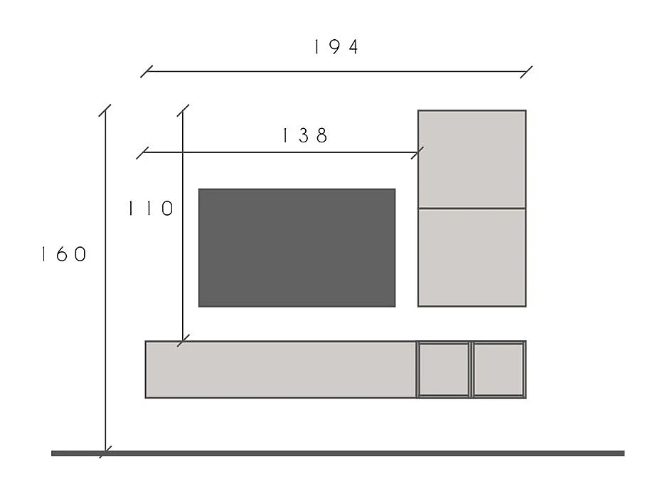 Mobile porta tv sospeso 194x160 cm argilla e noce PTL26