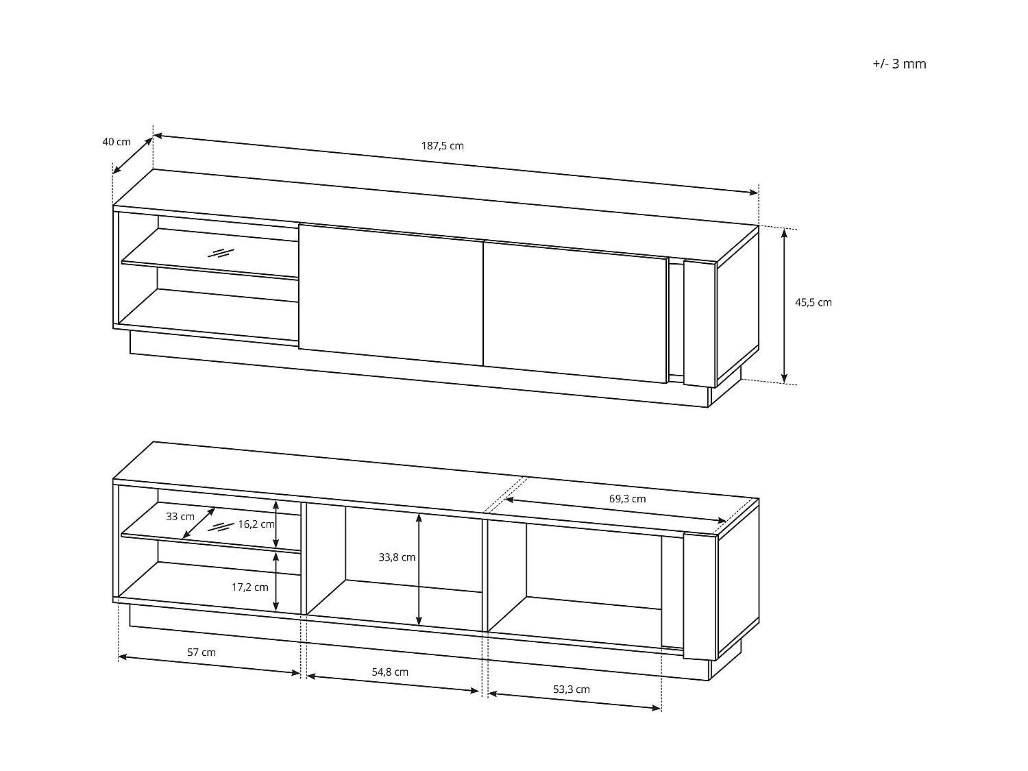 Mobile porta tv moderno con luci LED 187x45cm bianco PTVLK2