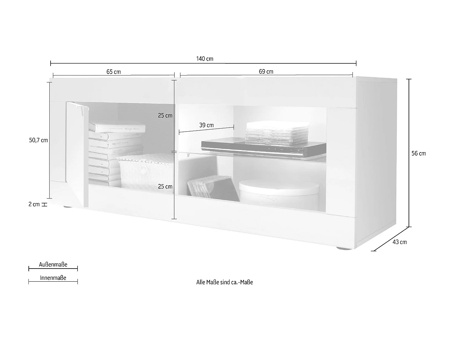 Mobile porta TV design moderno con anta singola e vani a giorno con piano in vetro 140x56 PTL3 bianco e cemento