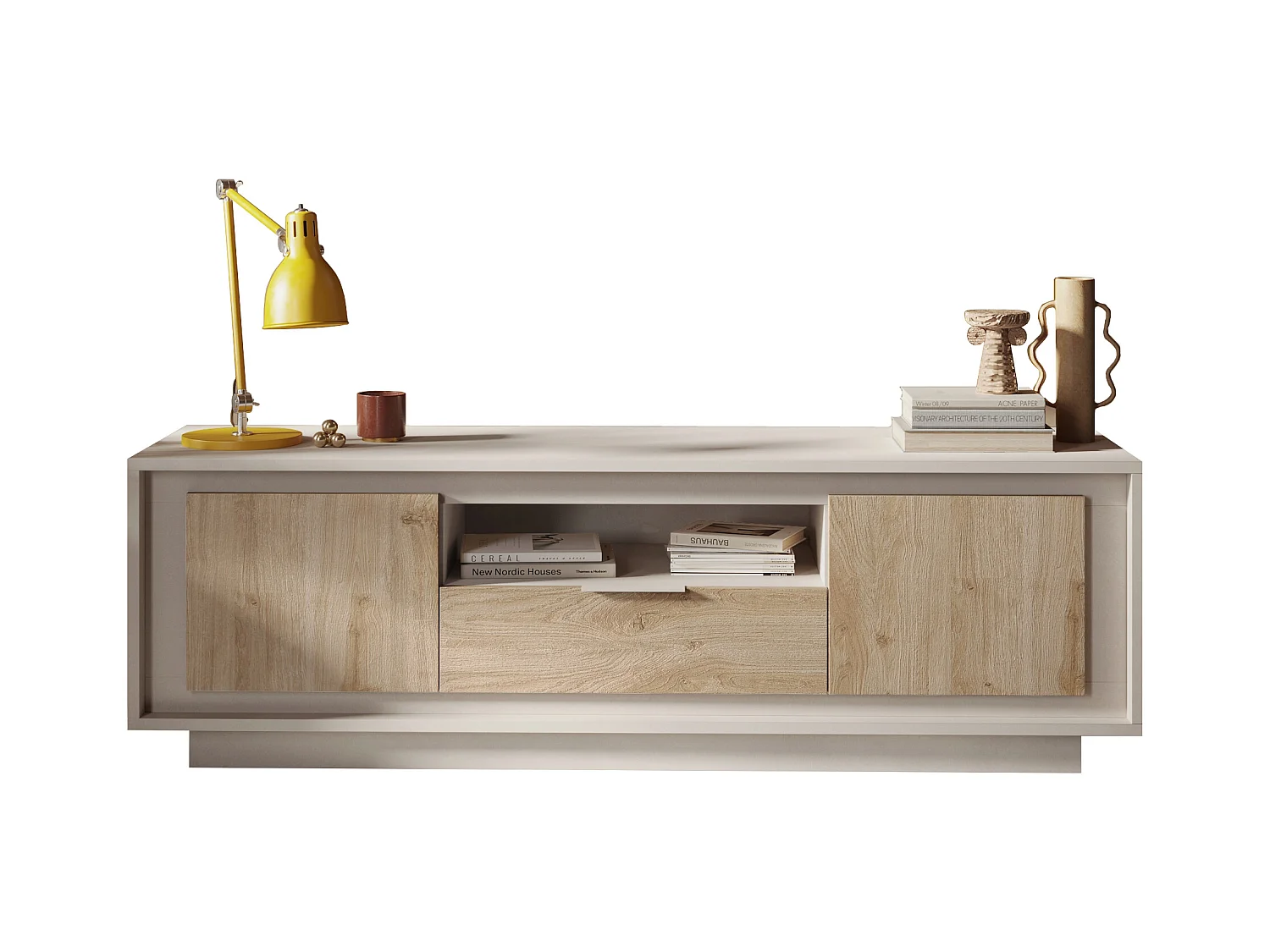 Mobile porta TV con 2 ante e un cassetto 184x58 cm cashmere e rovere chiaro PTL24