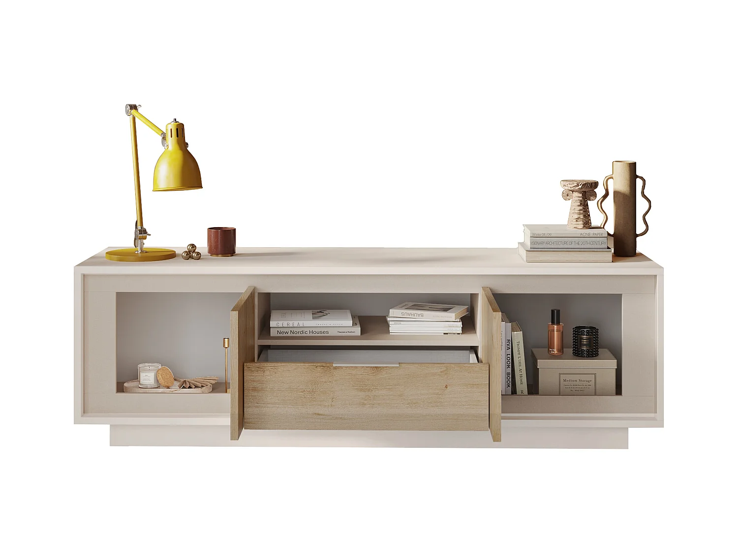 Mobile porta TV con 2 ante e un cassetto 184x58 cm cashmere e rovere chiaro PTL24