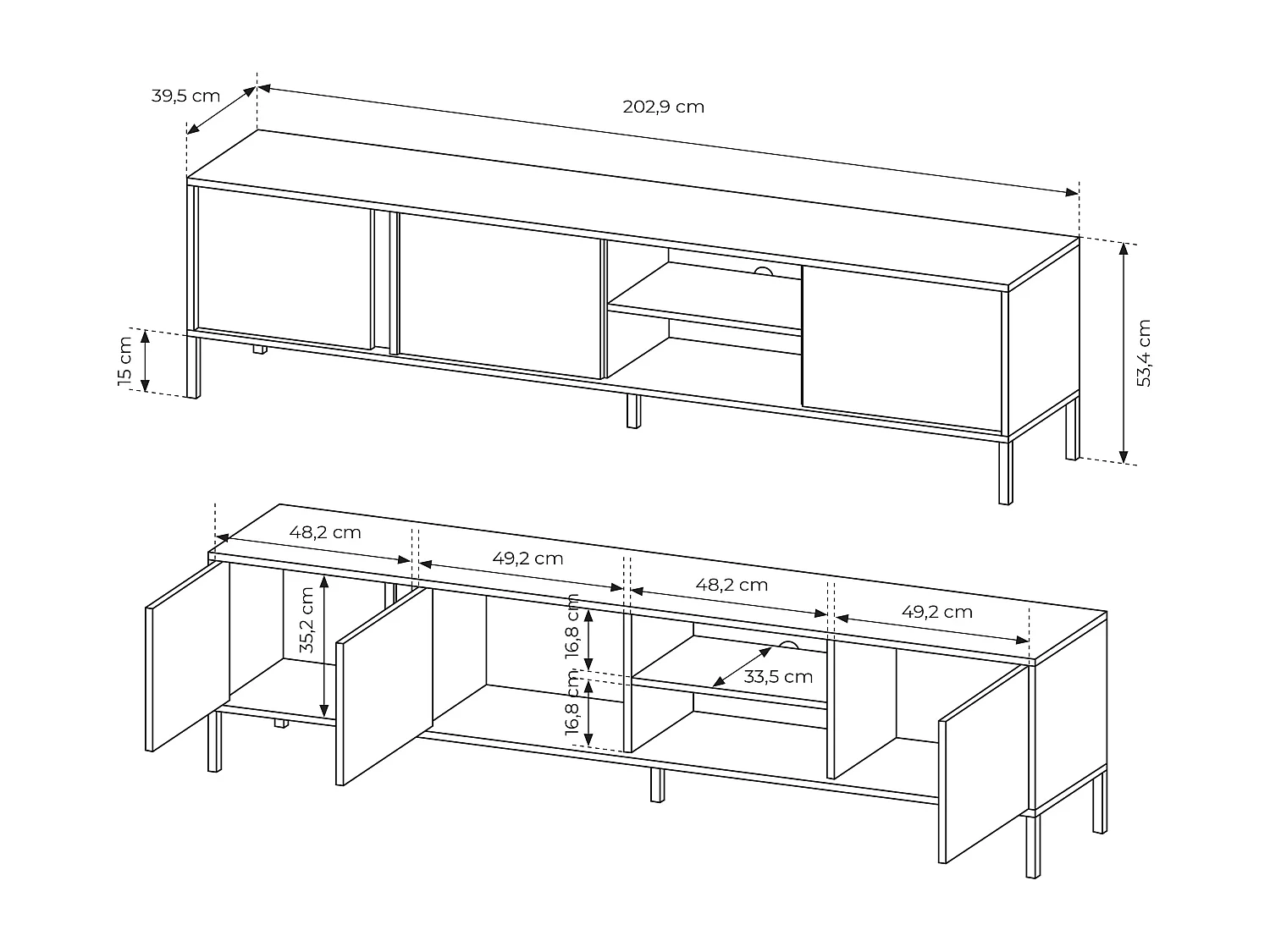 Mobile porta tv moderno con luce LED 203x53cm beige PTVLK4