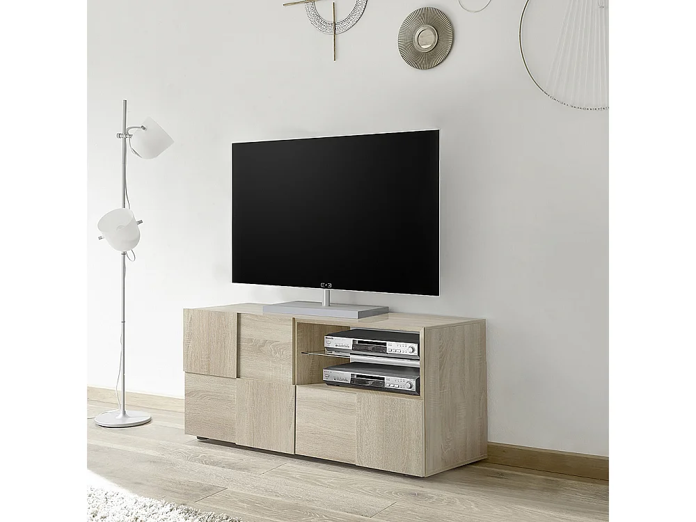 Mobile porta TV moderno con anta singola e cassetto design geometrico 121x57 PTL5 rovere samoa
