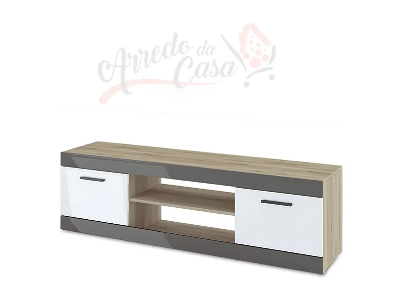 Mobile porta TV design moderno per salotto con due ante PTI2 160x47 rovere e bianco lucido