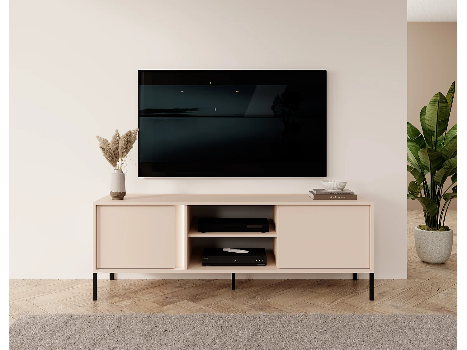 Mobile porta tv moderno con luce LED 153x53cm beige PTVLK5