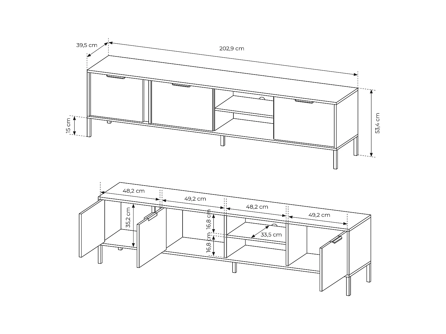 Mobile porta tv moderno 203x53cm antracite con dettagli oro PTVLK6