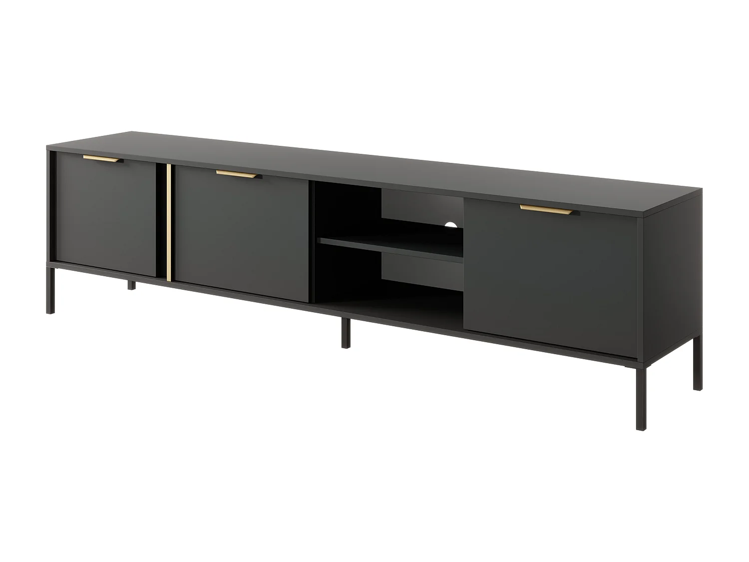 Mobile porta tv moderno 203x53cm antracite con dettagli oro PTVLK6