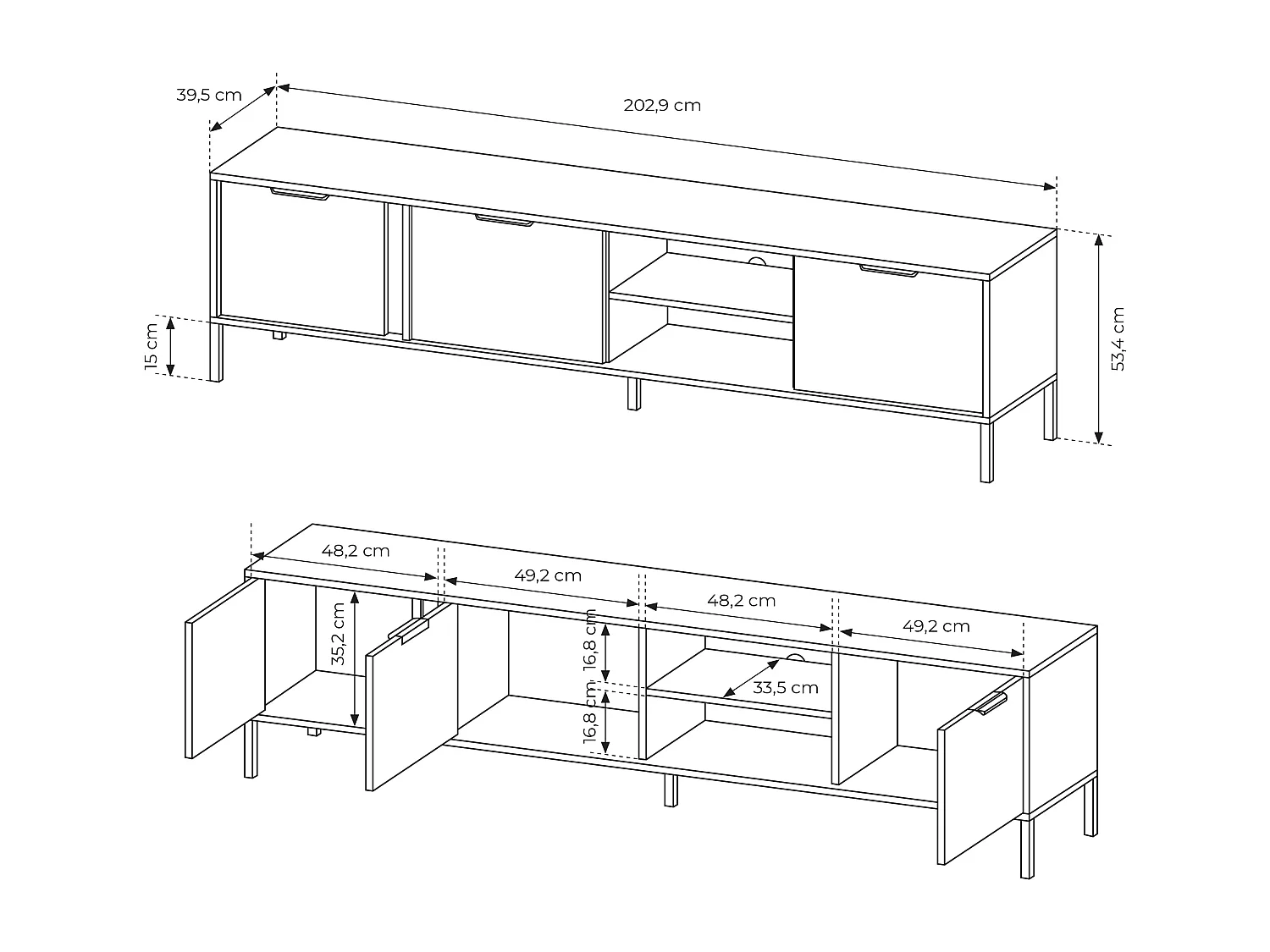 Mobile porta tv moderno 203x53cm antracite con dettagli oro PTVLK6