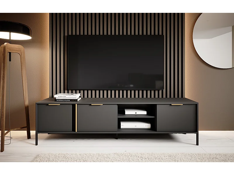 Mobile porta tv moderno 203x53cm antracite con dettagli oro PTVLK6