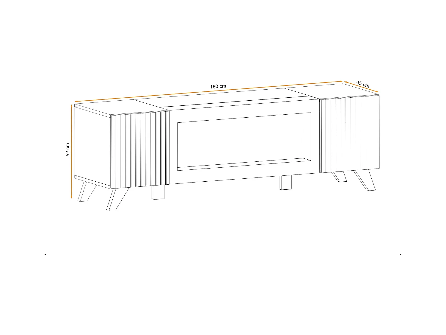 Mobile porta TV con biocamino nero 160x52 PTVP15 rovere e stampa a strisce nere