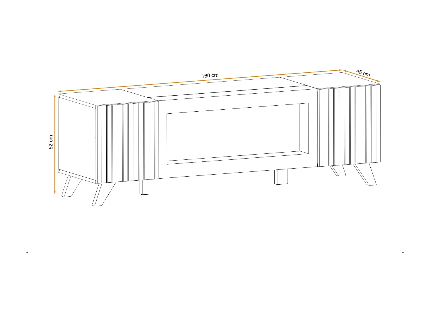 Mobile porta TV con biocamino nero 160x52 PTVP15 rovere e stampa a strisce nere