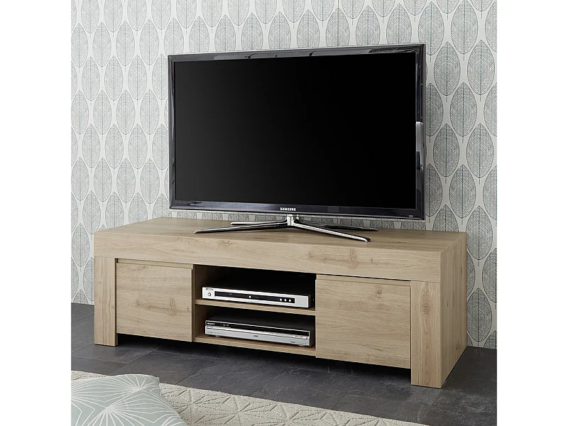 Mobile porta TV design moderno a due ante con maniglia a gola 138x44 PTL8 rovere cadiz
