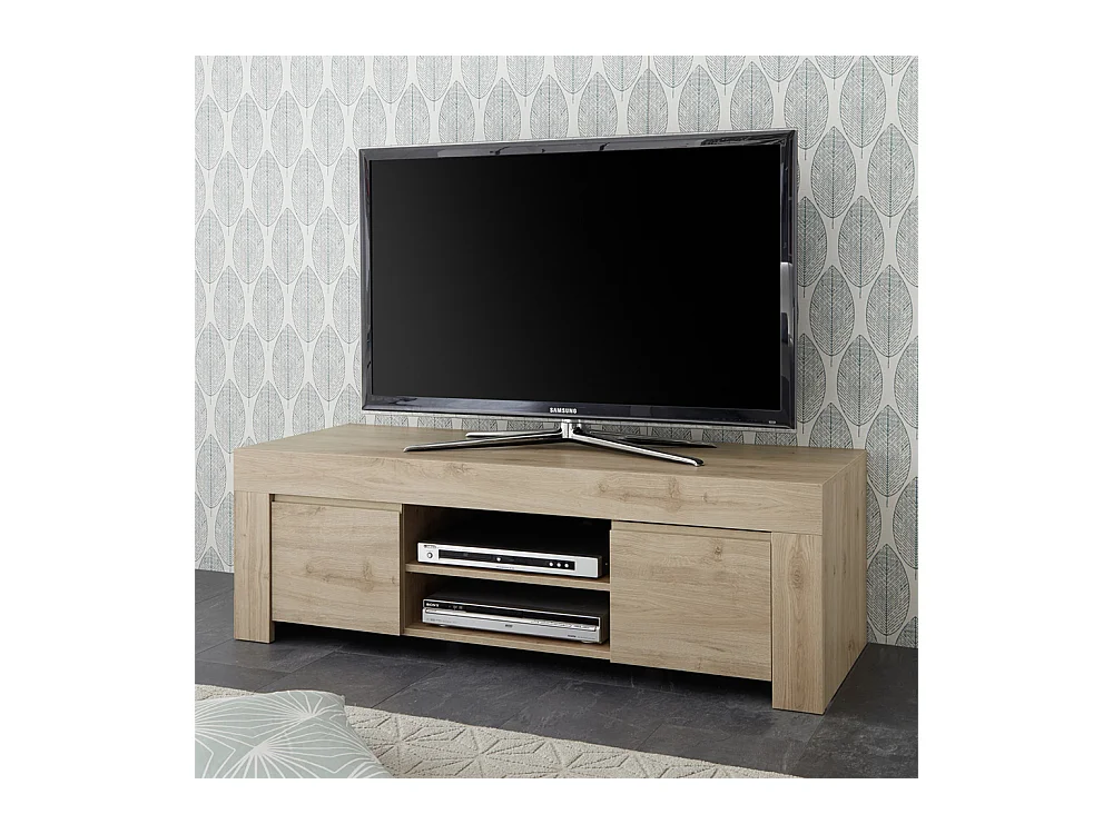 Mobile porta TV design moderno a due ante con maniglia a gola 138x44 PTL8 rovere cadiz