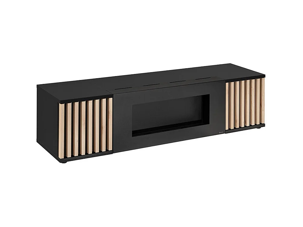 Mobile porta tv moderno con biocamino nero e rovere 160x42 PTVP18