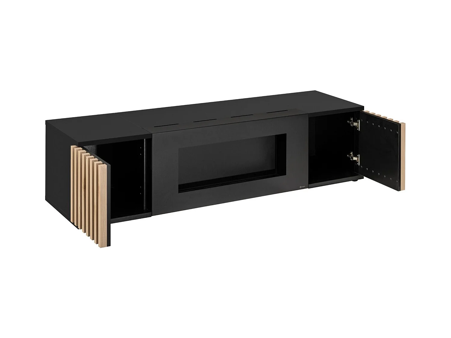 Mobile porta tv moderno con biocamino nero e rovere 160x42 PTVP18