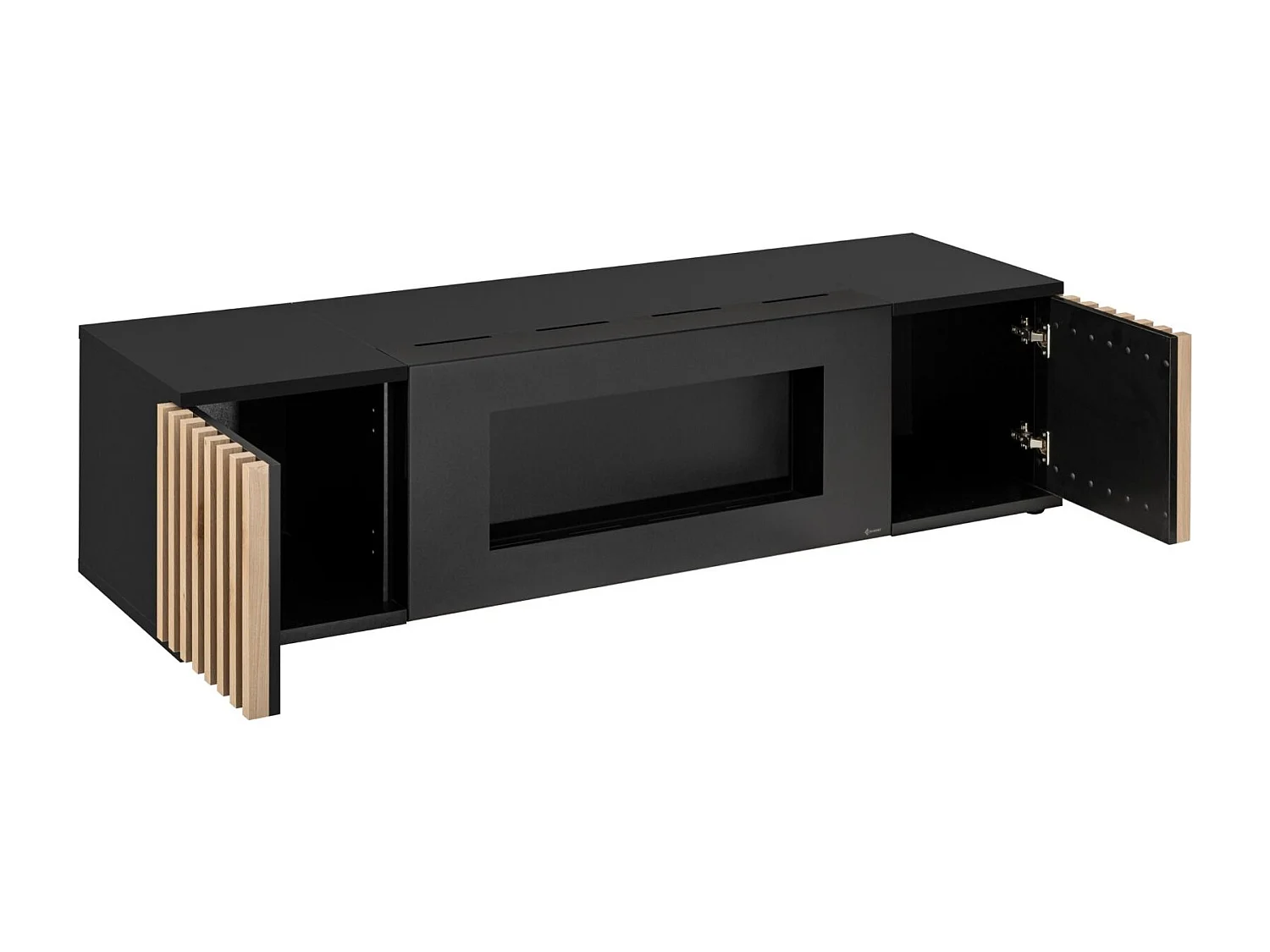 Mobile porta tv moderno con biocamino nero e rovere 160x42 PTVP18