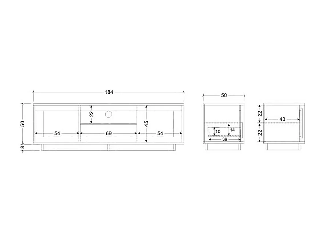 Mobile porta TV con 2 ante e un cassetto 184x58 cm grafite e rovere chiaro PTL24