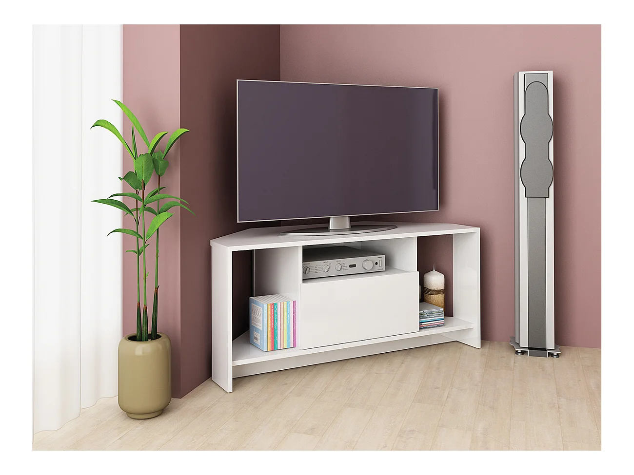 Mobile tv angolare bianco lucido PTG3