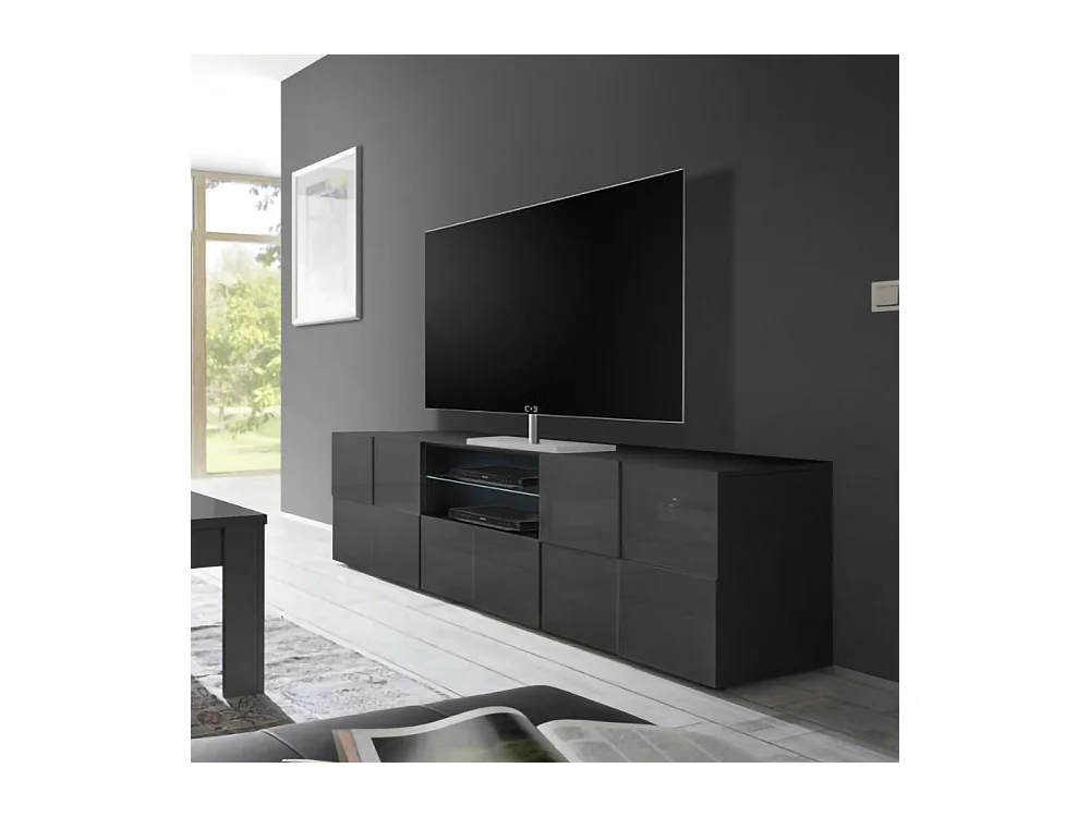 Mobile porta TV moderno con design geometrico doppia anta e cassetto 181x57 PTL4 grigio lucido