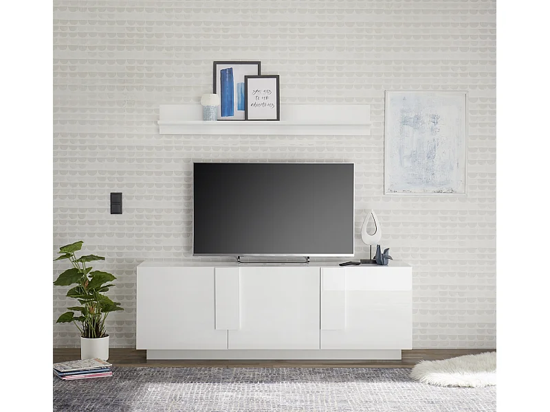 Mobile porta TV con tre ante battenti design moderno 181x63 PTL11 bianco lucido