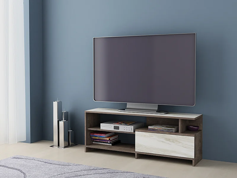 Mobile per tv moderno noce chiaro/marmo PTG4