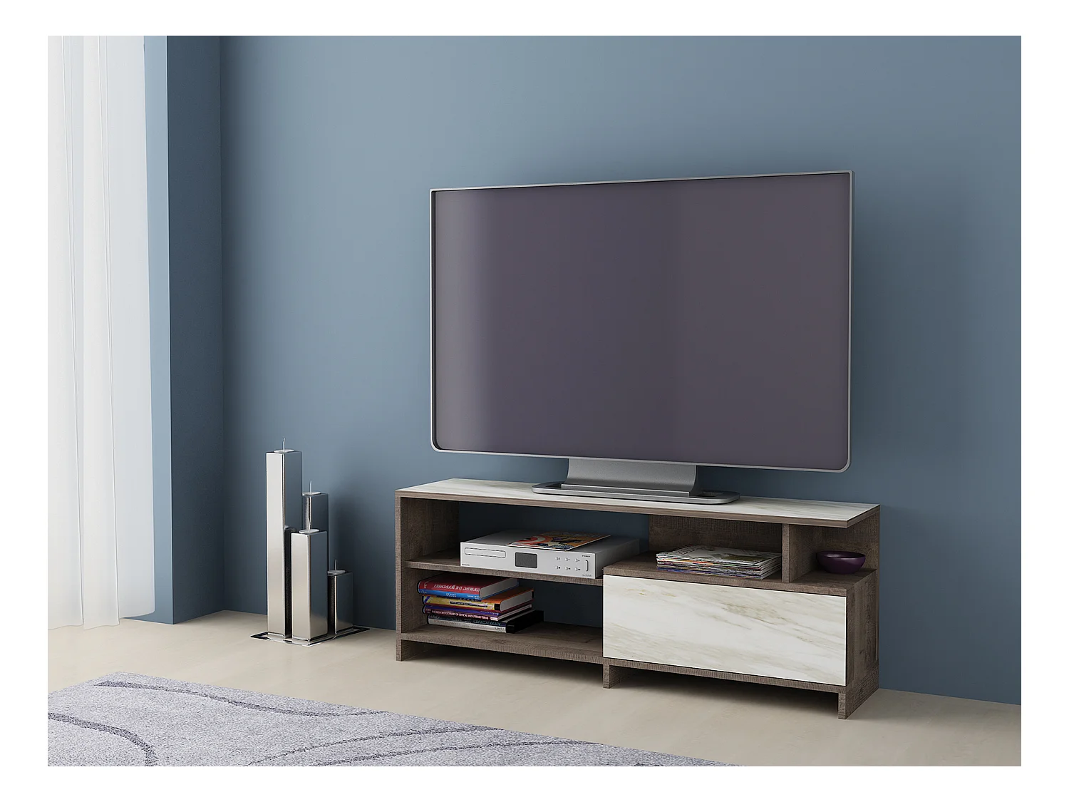 Mobile per tv moderno noce chiaro/marmo PTG4