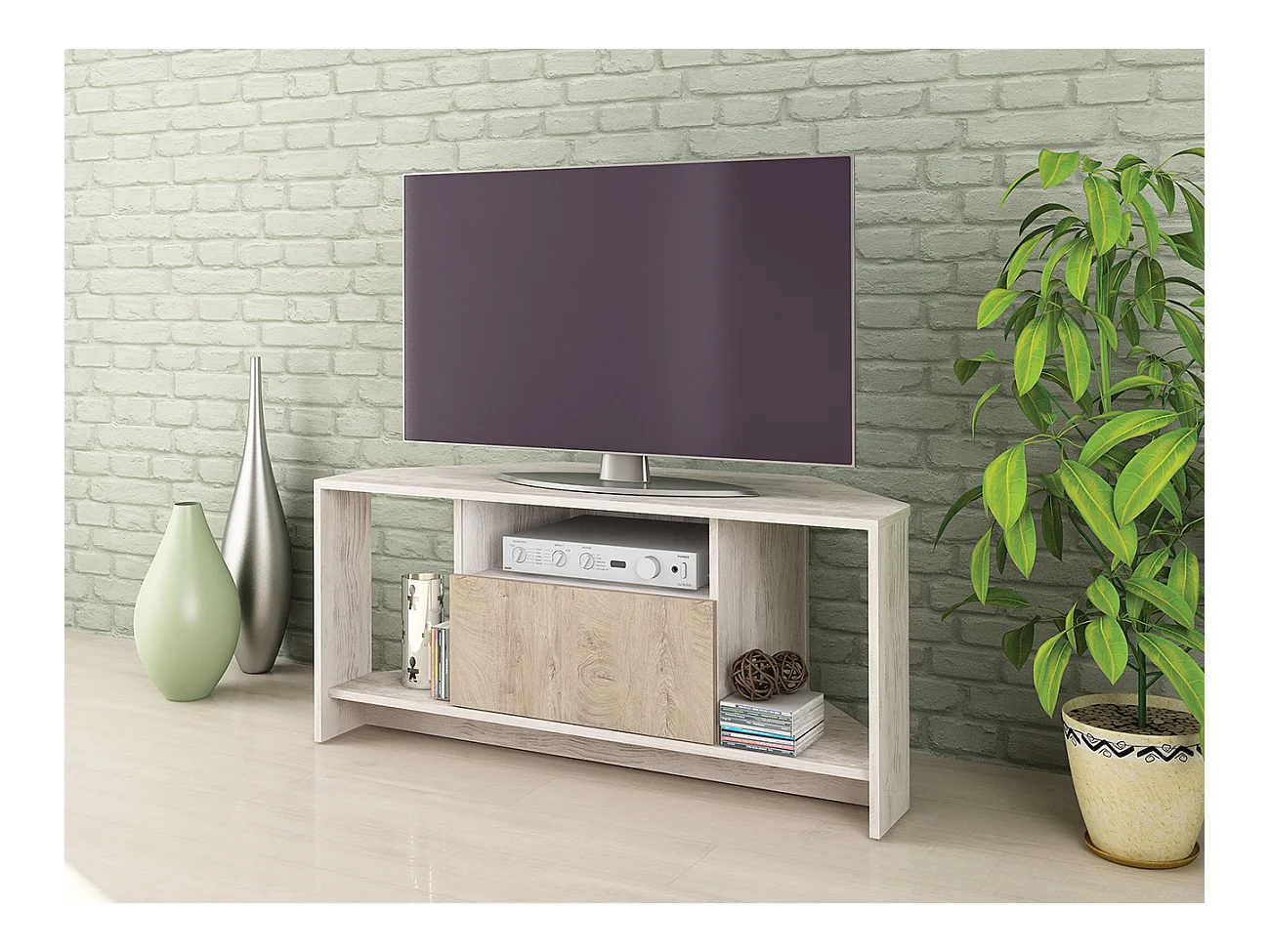 Mobile tv angolare rovere bianco/rovere sbiancato PTG3