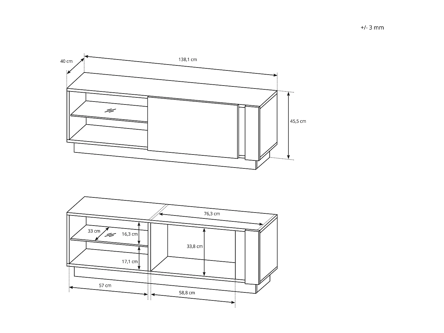 Mobile porta tv moderno con luci LED 138X45cm bianco PTVLK1