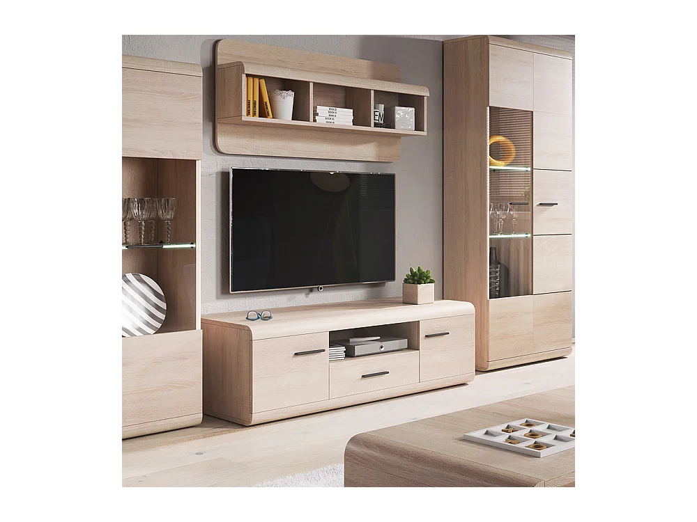 Mobile porta tv moderno 138x44cm con cassetto rovere chiaro PTVLK14