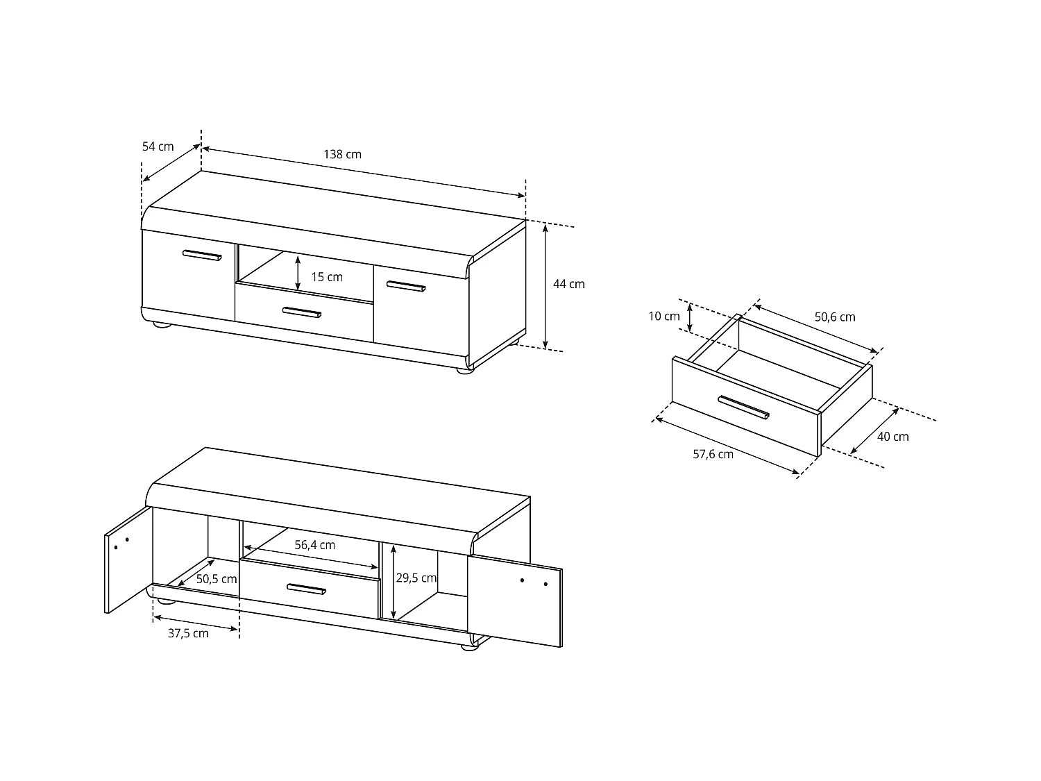 Mobile porta tv moderno 138x44cm con cassetto rovere chiaro PTVLK14