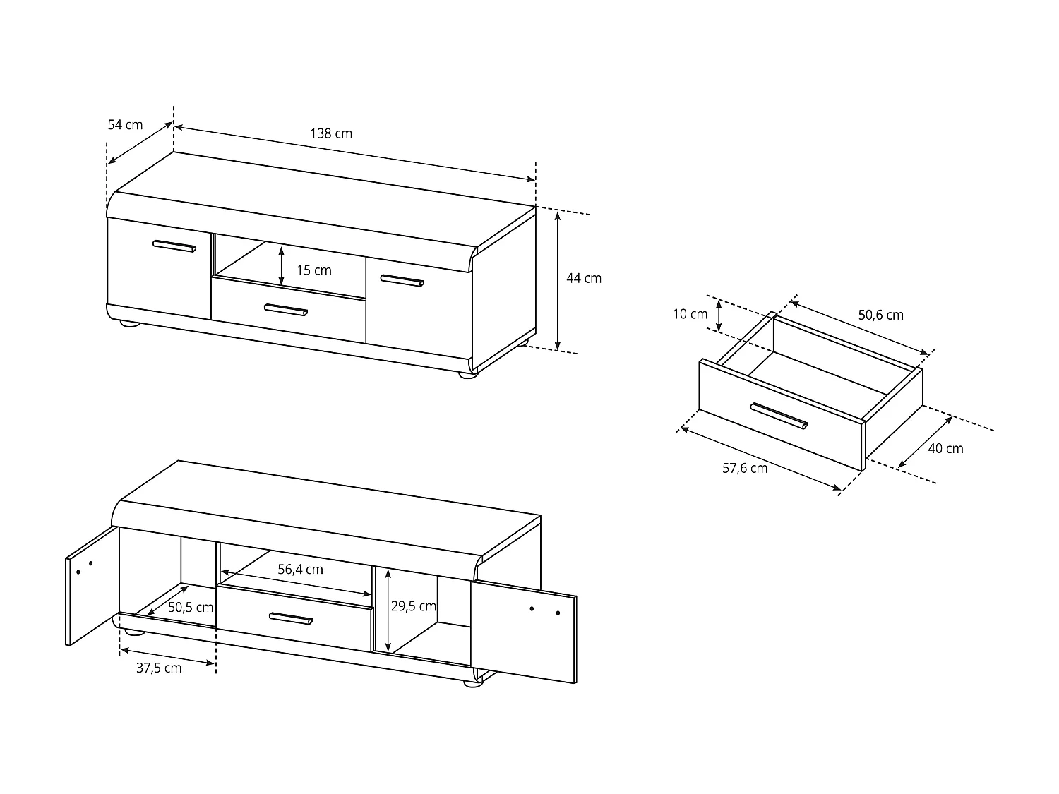 Mobile porta tv moderno 138x44cm con cassetto rovere chiaro PTVLK14