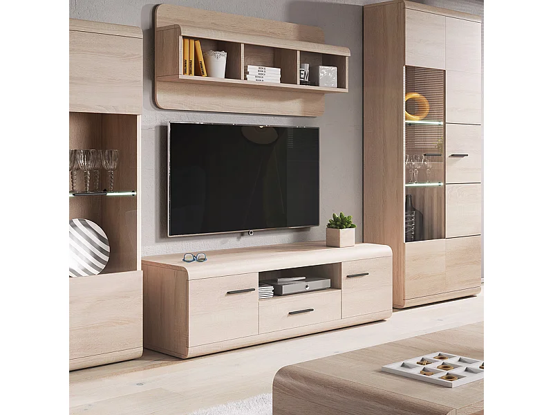Mobile porta tv moderno 138x44cm con cassetto rovere chiaro PTVLK14