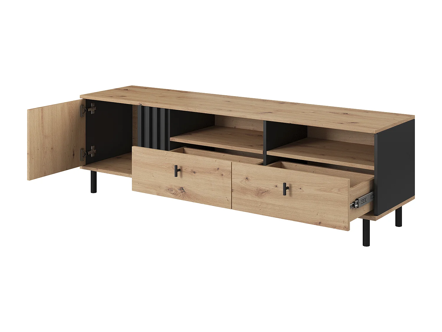 Mobile porta tv moderno 165x49cm con cassetti rovere e nero PTVLK15