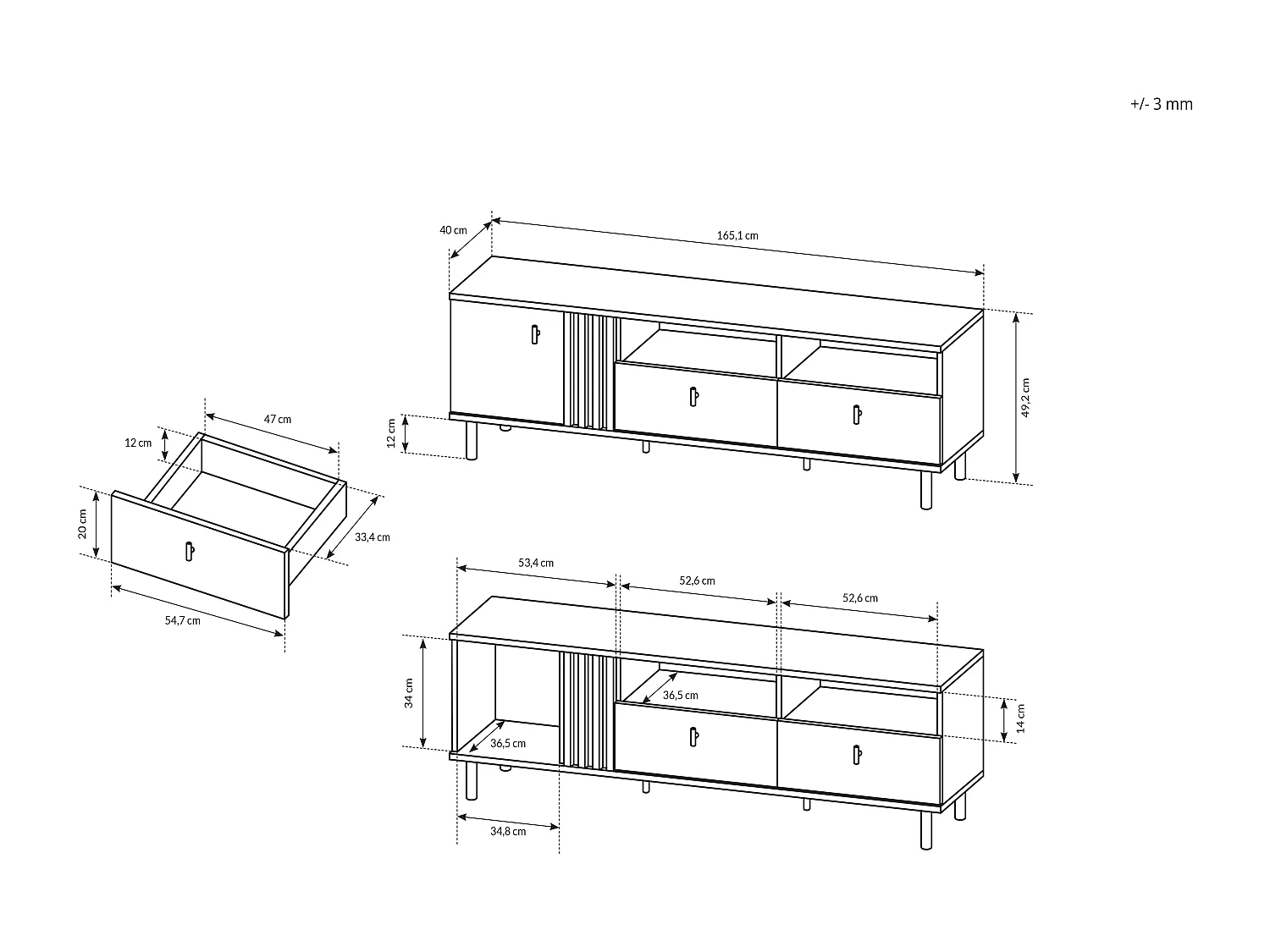 Mobile porta tv moderno 165x49cm con cassetti rovere e nero PTVLK15
