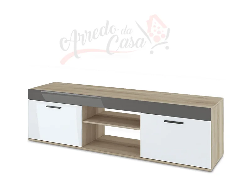 Mobile porta TV design contemporaneo da salotto con due ante PTI4 180x50 rovere e bianco lucido