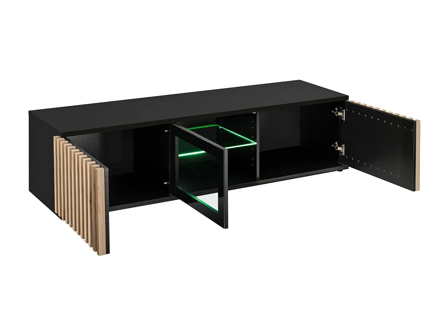 Mobile porta tv moderno con luci LED nero e rovere 160x42 PTVP17