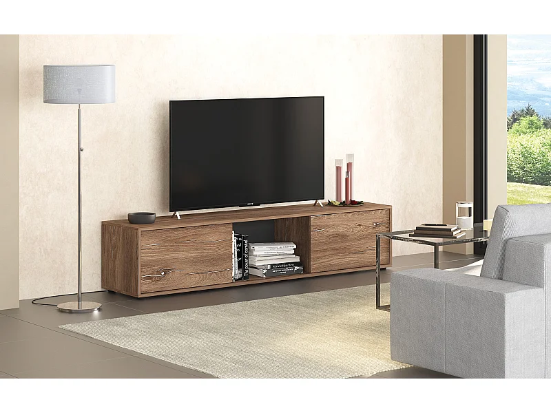Mobile porta TV moderno 180x40 cm con ante scorrevoli marrone PTG7